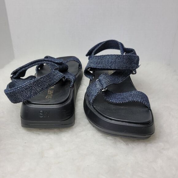 Stuart Weitzman Moxie Blue Navy Denim Platform Sport Sandals Size 8 - Picture 7 of 9